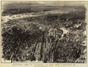 Vogelvlucht van Liverpool, gezien vanuit een ballon, 1885